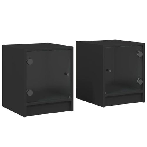 Vidaxl Tables De Chevet Avec Portes En Verre 2 Pcs Noir 35x37x42 Cm