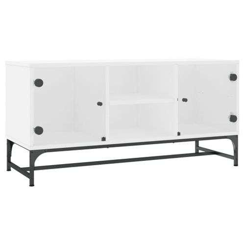 Vidaxl Meuble Tv Avec Portes En Verre Blanc 102x37x50 Cm