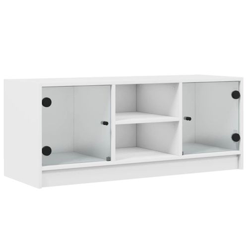 Vidaxl Meuble Tv Avec Portes En Verre Blanc 102x37x42 Cm