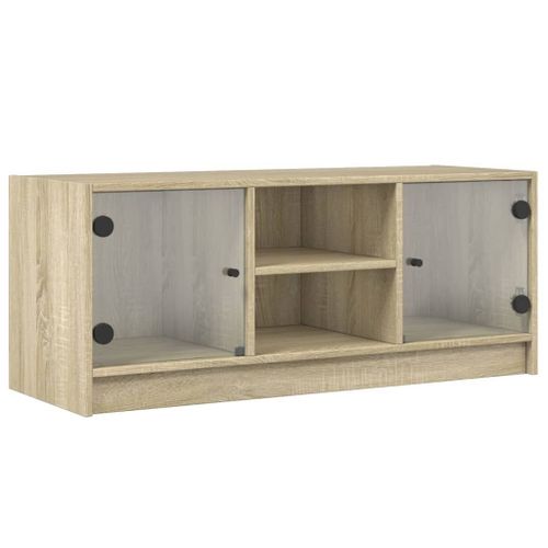 Vidaxl Meuble Tv Avec Portes En Verre Chêne Sonoma 102x37x42 Cm