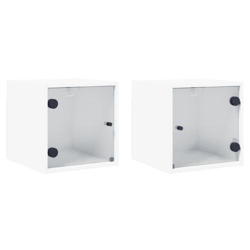 Vidaxl Tables De Chevet Avec Portes En Verre 2 Pcs Blanc 35x37x35 Cm