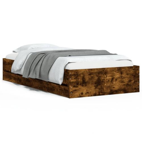 Vidaxl Cadre De Lit Avec Tiroirs Sans Matelas Chêne Fumé 100x200 Cm
