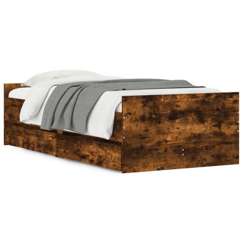 Vidaxl Cadre De Lit Avec Tiroirs Sans Matelas Chêne Fumé 90x190 Cm