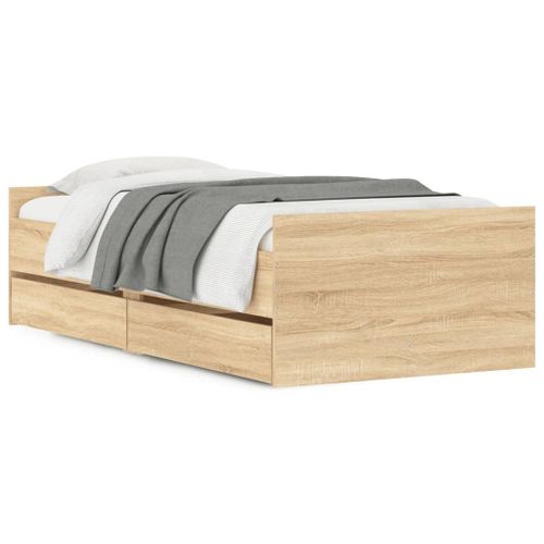 Vidaxl Cadre De Lit Avec Tiroirs Sans Matelas Chêne Sonoma 90x190 Cm