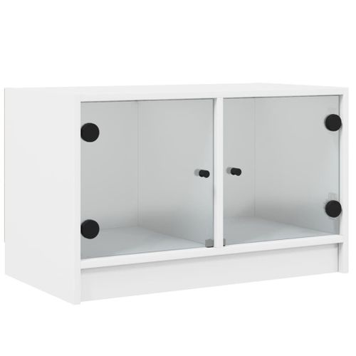 Vidaxl Meuble Tv Avec Portes En Verre Blanc 68x37x42 Cm