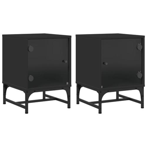 Vidaxl Tables De Chevet Avec Portes En Verre 2 Pcs Noir 35x37x50 Cm