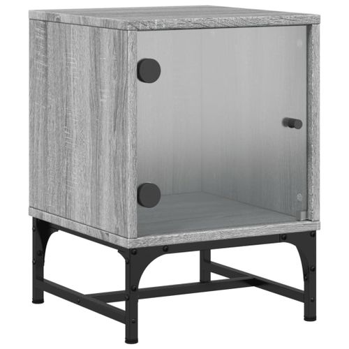 Vidaxl Table De Chevet Avec Porte En Verre Sonoma Gris 35x37x50 Cm