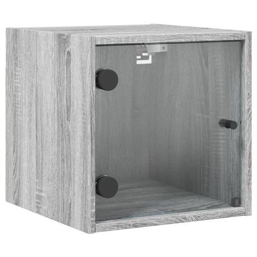 Vidaxl Table De Chevet Avec Porte En Verre Sonoma Gris 35x37x35 Cm
