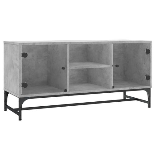 Vidaxl Meuble Tv Avec Portes En Verre Gris Béton 102x37x50 Cm