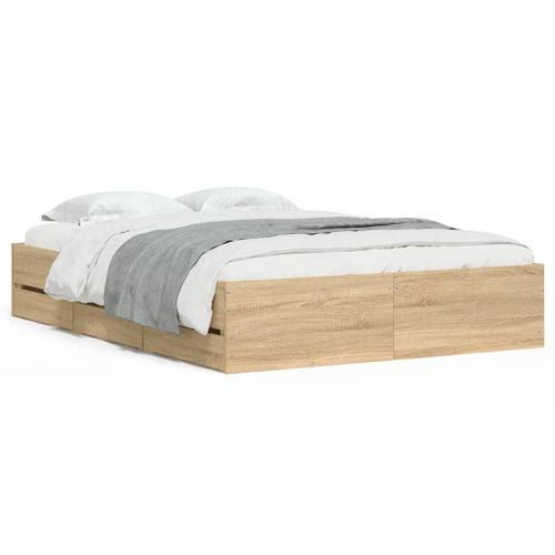 Vidaxl Cadre De Lit Avec Tiroirs Sans Matelas Chêne Sonoma 120x200 Cm