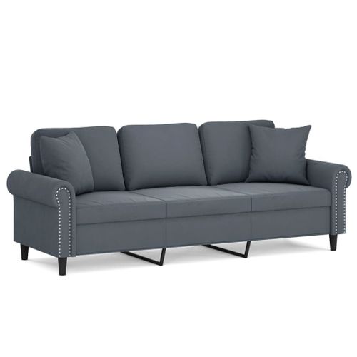 Vidaxl Canapé 3 Places Avec Oreillers Gris Foncé 180 Cm Velours