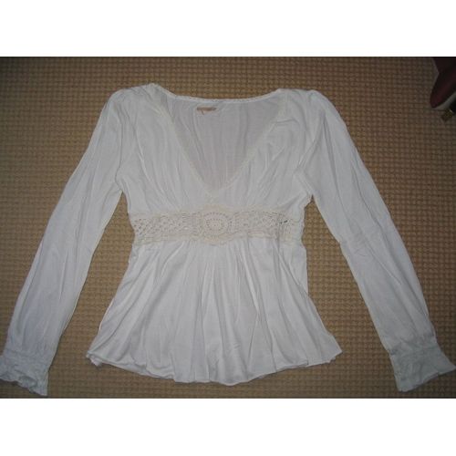 T-Shirt (Col V) Promod , Blanc, Manches Longues