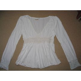 T-Shirt (Col V) Promod , Blanc, Manches Longues