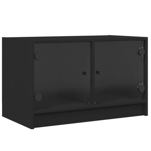 Vidaxl Meuble Tv Avec Portes En Verre Noir 68x37x42 Cm