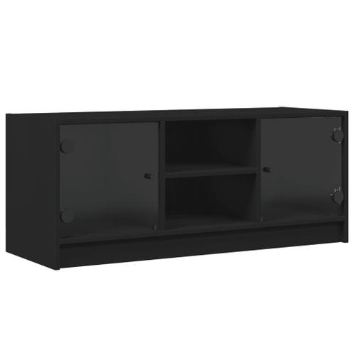 Vidaxl Meuble Tv Avec Portes En Verre Noir 102x37x42 Cm