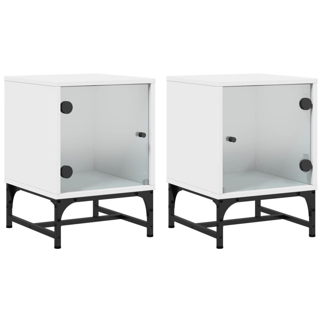 Vidaxl Tables De Chevet Avec Portes En Verre 2 Pcs Blanc 35x37x50 Cm