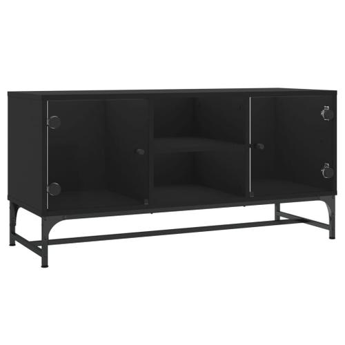 Vidaxl Meuble Tv Avec Portes En Verre Noir 102x37x50 Cm