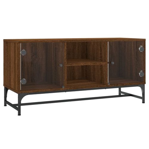 Vidaxl Meuble Tv Avec Portes En Verre Chêne Marron 102x37x50 Cm