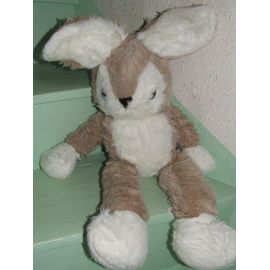 Lapin Ajena Doudou Grand Modele Blanc Beige Peluche 75 Cms + Oreilles 22 Cms