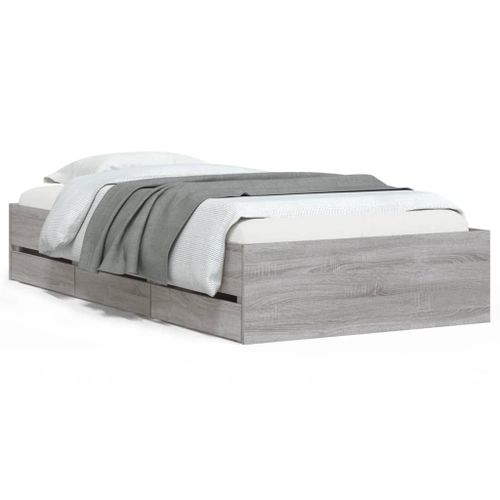 Vidaxl Cadre De Lit Avec Tiroirs Sans Matelas Sonoma Gris 100x200 Cm