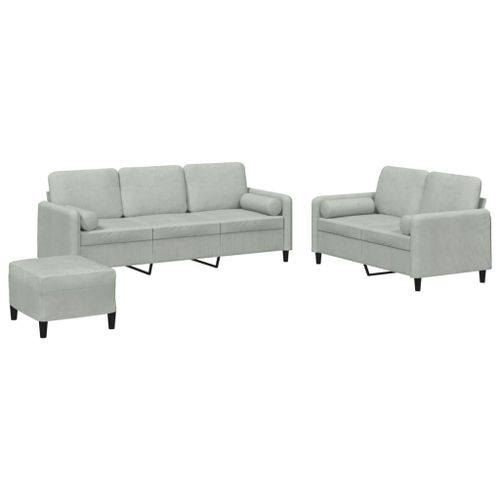 Vidaxl Ensemble De Canapés 3 Pcs Avec Coussins Gris Clair Velours