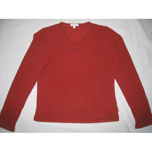 T-Shirt (Col V) Kookaï ,  Rouge,  Manches Longues