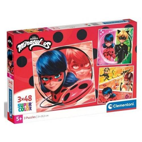 Miraculous - Puzzles 3 X 48 Pieces Ladybug Et Ses Amis Super Heros - Enfant, Fille 5 Ans - Set Puzzle Supercolor + Carte