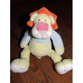 Lion Mots D'enfants Doudou Jaune Bleu Orange Rose Gris Peluche De 28 Cms
