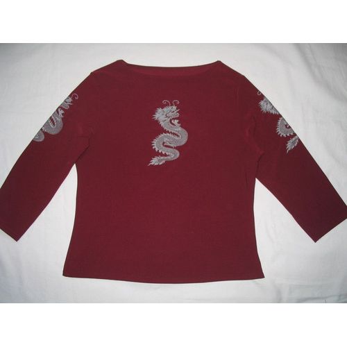 T-Shirt (Col Rond) Promod , Couleur Bordeaux, Motifs Dragons