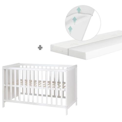 Lit Bébé 2 En 1 - Roba - Blanc - Sommier Réglable - Matelas Inclus