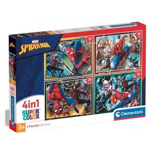 Spider-Man 4 Puzzles Enfant Progressifs 12 / 16 / 20 / 24 Pieces - Super Heros, Homme Araignee - Des 3 Ans - Set Evolutif + Carte