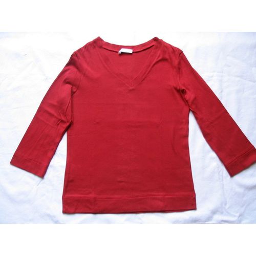 T-Shirt Promod , Col V , Rouge, Manches Longues