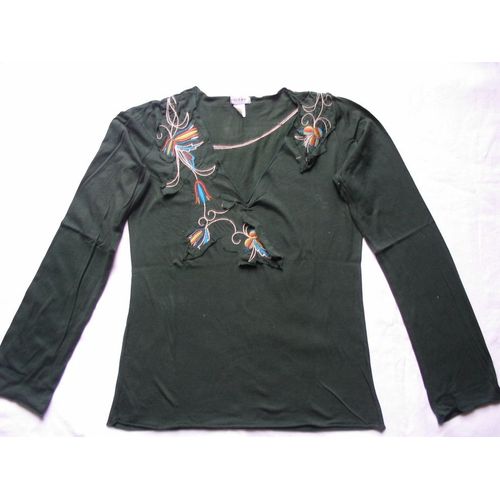 T-Shirt Zara T R F , Col V , Vert, Manches Longues