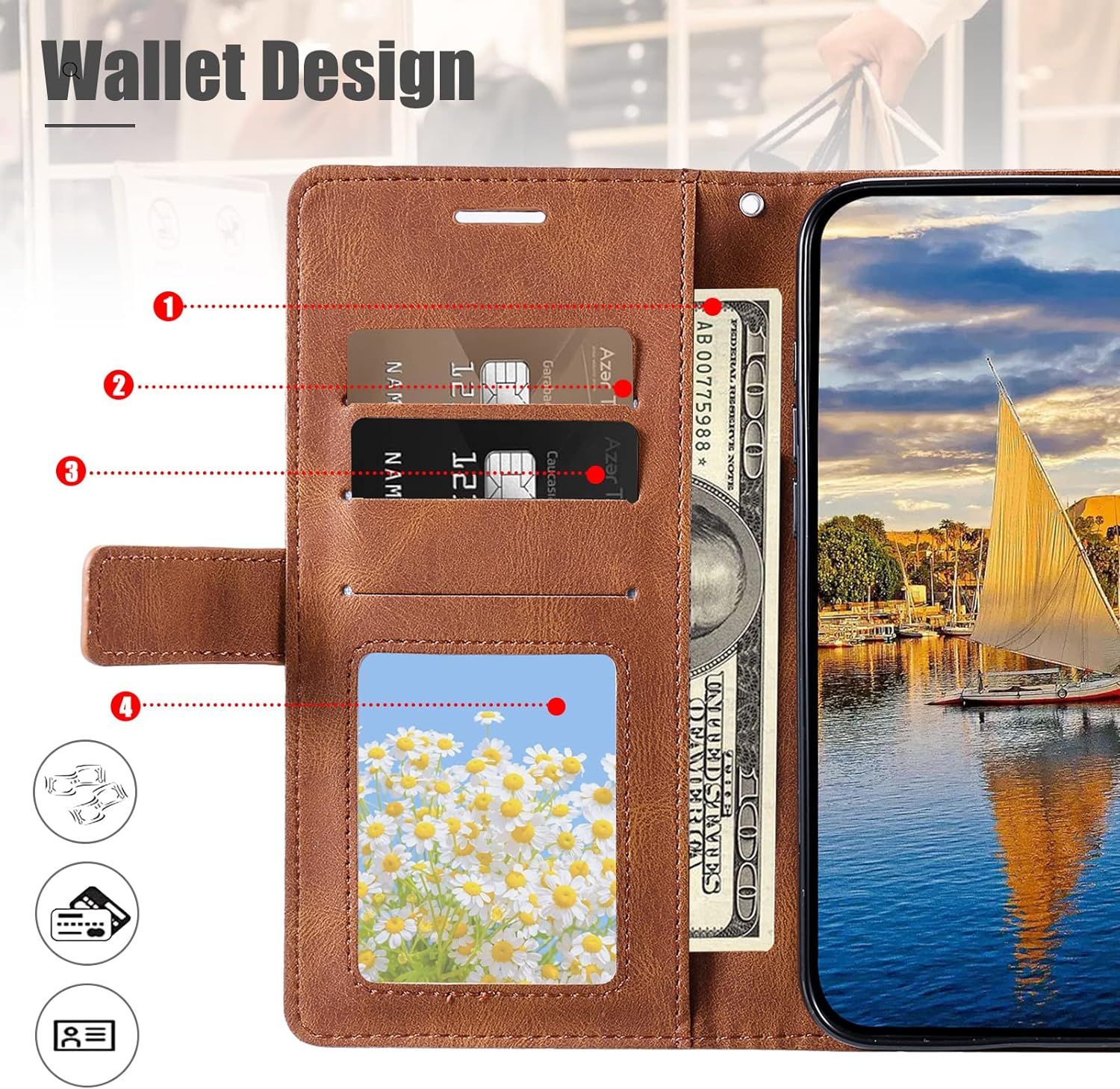 Coque Pour Realme 7 Pro, Portefeuille Etui En Pu Cuir Antich... - 3