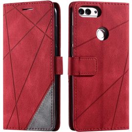 Coque Pour Huawei P Smart 2018 / Enjoy 7s, Portefeuille Etui En Pu Cuir Antichoc Tpu, Housse A Rabat Compatible Avec Huawei P Smart 2018 / Enjoy 7s / Honor 9 Lite, Rouge