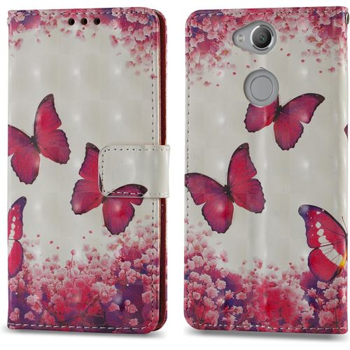 Coque Pour Sony Xperia Xa2, Housse Premium En Cuir Sony Xperia Xa2, Magnetique A Clapet Anti-Choc Flip Case Portefeuille Pu Cuir A Rabat Housse Etui De Protection Avec Porte Cartes(Papillon 1)