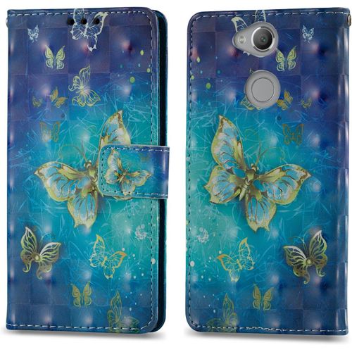 Coque Pour Sony Xperia Xa2, Housse Premium En Cuir Sony Xperia Xa2, Magnetique A Clapet Anti-Choc Flip Case Portefeuille Pu Cuir A Rabat Housse Etui De Protection Avec Porte Cartes(Papillon 2)