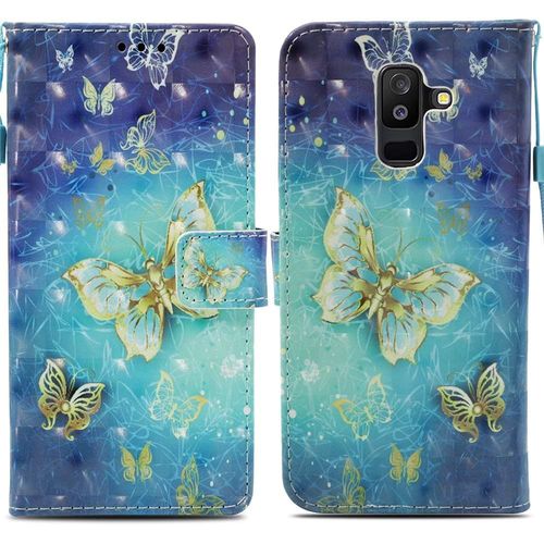 Coque Pour Samsung Galaxy A6 Plus 2018, Housse Premium En Cuir Samsung A6 Plus 2018, Magnetique Flip Case Portefeuille Pu Cuir A Rabat Housse Etui De Protection Avec Porte Cartes (Papillon 2)