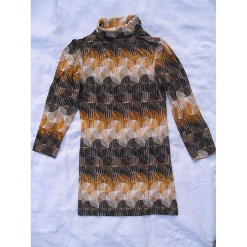 T-Shirt " Zara T R F " , Col Roulé ,Ronds Multicolores Jaunes, Blancs Et Marrons