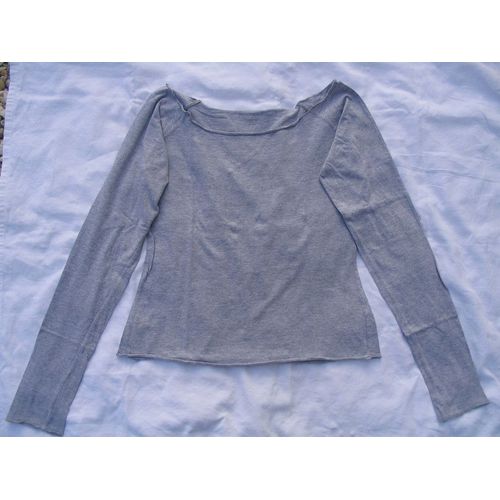 T-Shirt " Promod " , Gris Clair , Encolure Bateau , Manches Longues