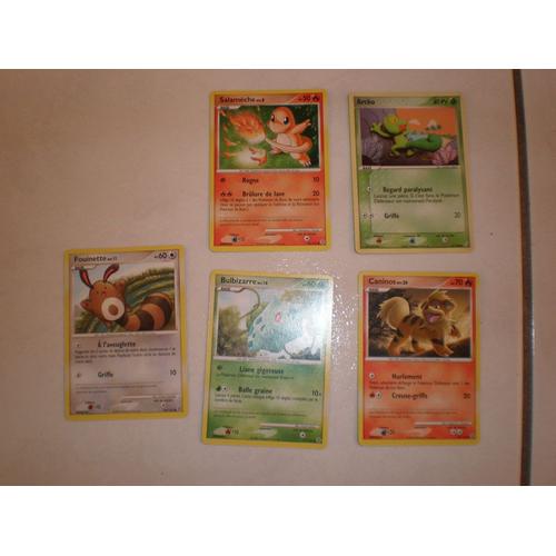 Pokemon Diamond Et Perle - 5 Cartes - Caninos 70 Pv, Fouinette 60 Pv, Bulbizarre 60 Pv, Salameche 50 Pv, Arcko 40 Pv