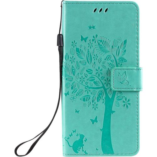 Coque Pour Xiaomi Mi Note 10 Pro, Conber Etui En Cuir Pu Portefeuille, Antichoc Flip Case Housse Retro Emboss Serie De Chat Et Darbre Pour Xiaomi Mi Note 10 Pro - Vert