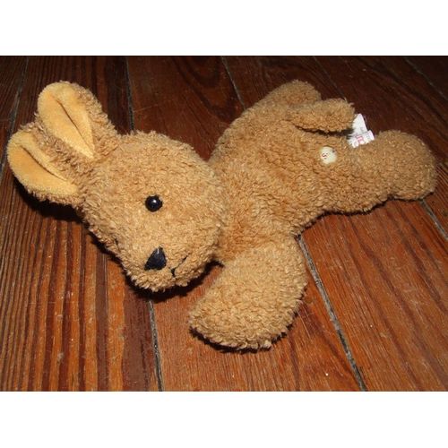 Lapin Sunkid Doudou Couché Allongé Marron Beige Peluche De 24 Cms