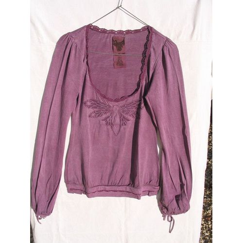 T-Shirt Zara T R F , Mauve , Large Encolure, Manches Longues
