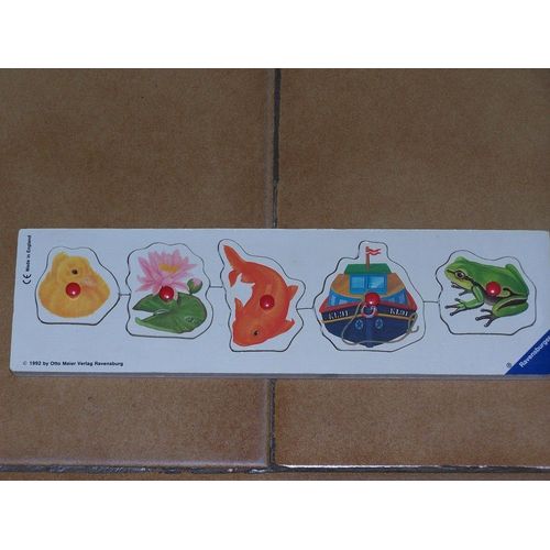 Ravensburger Puzzle Bois 5 Pièces Avec Boutons : Grenouille-Bateau-Poisson-Nénuphar-Canard.