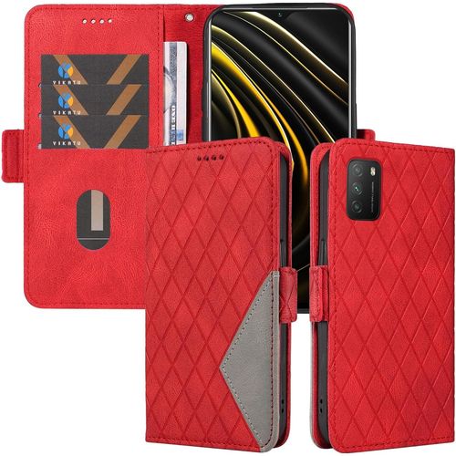 Coque Pour Xiaomi Redmi 9t / Xiaomi Poco M3, Housse En Cuir Pu Portefeuille Pochette, Etui A Rabat De Protection Compatible Avec Redmi 9t / Xiaomi Poco M3, Rouge