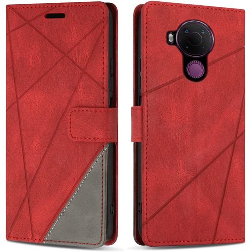Etui Coque Pour Nokia 5.4, Protection Housse En Cuir Pu Portefeuille Livre Pour Nokia 5.4, Emplacements Cartes, Rouge