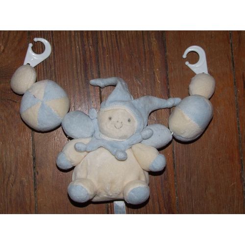 LUTIN PRISCILLA LARSEN DOUDOU ACCROCHE ATTACHE POUSSETTE JOLLYBABY JOLLY BABY A GRELOT PELUCHE
