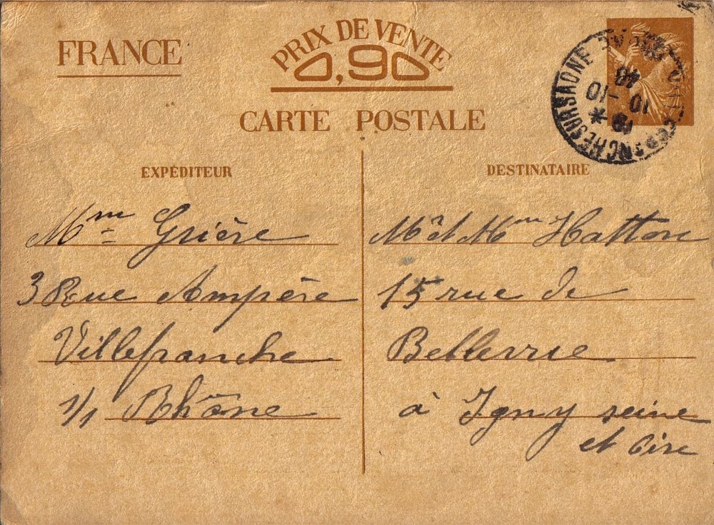 Carte Postale Ancienne France Correspondance Familiale Seconde Guerre Mondiale Entier Postal Ref Yvert Et Tellier Sans Valeur Cp1 Obliteration Du 10 10 1940 Rakuten