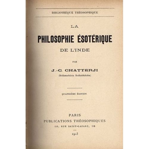 La Philosophie Esotérique De L'inde